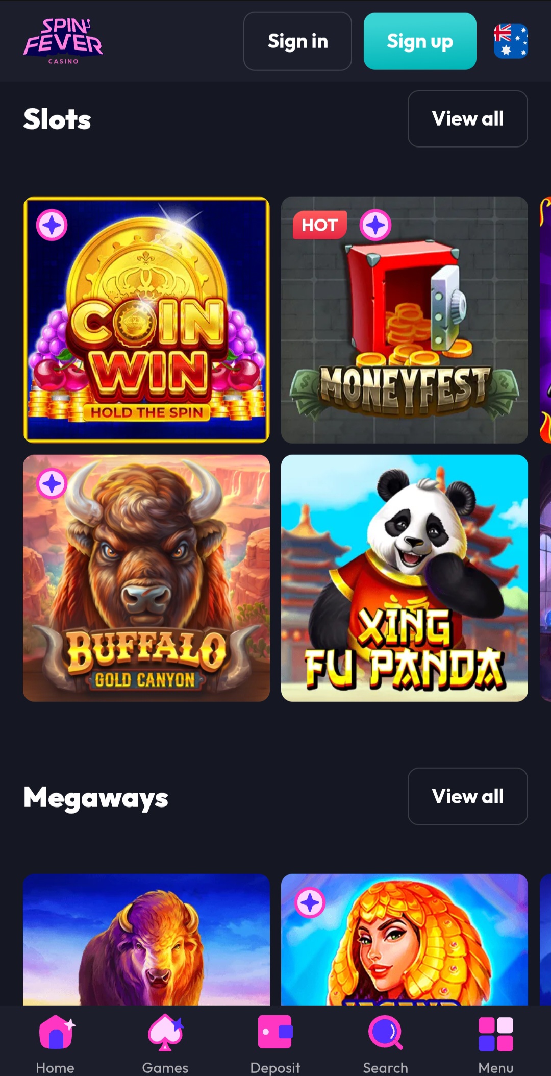 SpinFever Casino Interface